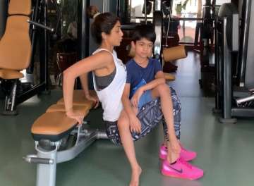 Shilpa Shetty working out with son Viaan