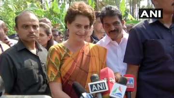 Priyanka Gandhi speaking to reports in Wayanad, Kerala