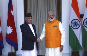 Prime Minister Narendra Modi with Nepal Prime Minister KP Sharma Oli