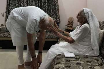 Prime Minister Modi meeting his mother on Sunday in Gandhinagar