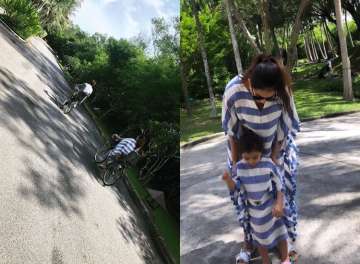 Shahid Kapoor and Mira Rajput go cycling with kids Zain and Misha: See pics
