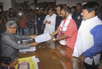 Senior AGP leader Birendra Prasad Baishya files his nomination papers for Rajya Sabha elections from Assam