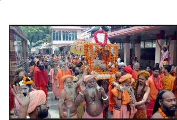 Sadhus taking out a procession on the eve of Ambubachi Mela, at Kamakhya temple in Guwahati. (Representational image)