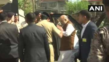 Amit Shah arrives at the residence of martyred SHO Irshad Khan