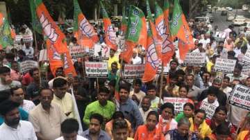 BJP workers protest the killing of a party worker in West Bengal