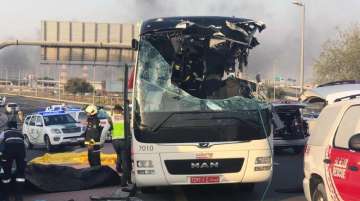 Twelve of the 17 people who died after the Muscat-Dubai bus carrying 31 passengers crashed on to a height barrier were identified as Indians.