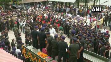 Last rites of Army Major Ketan Sharma being performed at his residence in Meerut. He lost his life in Anantnag encounter yesterday.