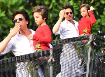 Shah Rukh Khan and son Abram make for the perfect Eid gift for fans gathered outside Mannat