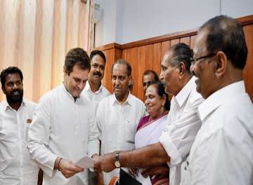 Congress President Rahul Gandhi meets various delegations at MPs Facilitation Centre at Wayanad Collectorate Office in Kerala