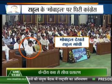 WATCH: Rahul Gandhi seen busy with his mobile phone during President's address in Parliament, video goes viral