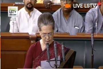 Congress leader Sonia Gandhi takes oath as a Member of Parliament.