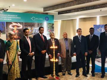 Tourism Minister of Sri Lanka John Amaratunga with High Commissioner Austin Fernando in New Delhi