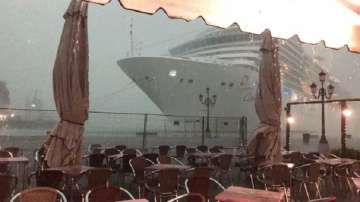 Ship approaches close to Venice esplanade