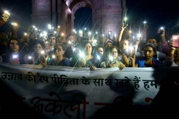 Protest held at India Gate demanding justice for Unnao rape survivor