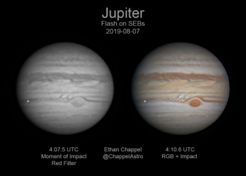 The sudden flash appeared over the planet's South Equatorial Belt.