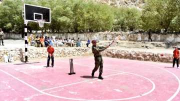 MS Dhoni spotted playing cricket with children in Leh