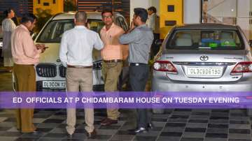 ED officials at P Chidambaram's residence in New Delhi on Monday evening.