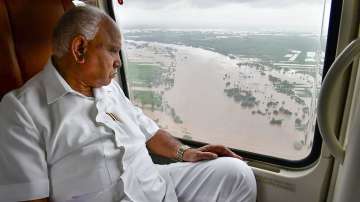 Karnataka CM BS Yeddyurappa in an aerial survey of flood-affected areas