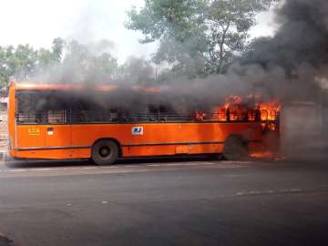DTC bus catches fire in Delhi's Karkardooma 