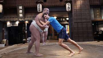 World No.1 Novak Djokovic has a day out with Sumo wrestlers