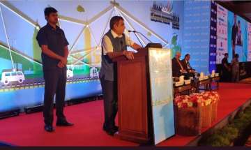 Nitin Gadkari addresses a SIAM annual conference in New Delhi. 