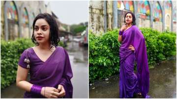 Sumona Chakravarti goes 'bheegi bhaagi si' in purple saree