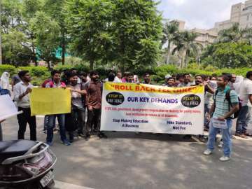 Students protesting against Indraprastha University, demanding the dismissal of fee hike