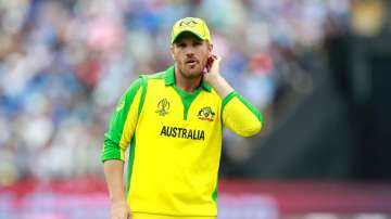 Aaron Finch, the Australia captain, looks on during the Semi-Final match of the ICC Cricket World Cup 2019 between Australia and England at Edgbaston on July 11, 2019