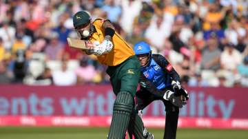 Alex Hales of Notts Outlaws bats during the Vitality T20 Blast Semi Final match between Notts Outlaws and Worcestershire Rapids at Edgbaston on September 21 (GETTY)