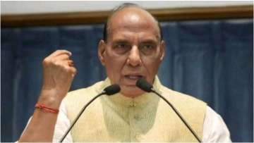 Cong objecting to writing Om, emboldening Pak with its statements: Rajnath on Shastra Puja row