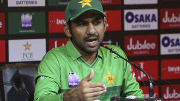 Pakistani captain Sarfaraz Ahmed speaks to reporters ahead of Twenty20 matches against Sri Lanka in Lahore, Pakistan, Friday, Oct. 4, 2019. Ahmed is wary of Sri Lanka's inexperienced Twenty20 side when the two countries meet in the three-match series, which starts Saturday