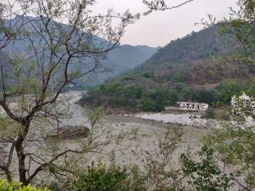 A view of the river Ganga as it leaves the Shivalik ranges from Aloha on the Ganges in Rishikesh. 