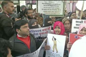 Protest at Delhi's Mandi House against Citizenship Amendment Act (CAA)