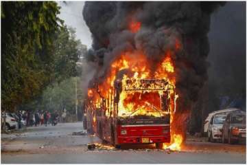 A bus was burnt down by protestors at an anti-CAA demonstration last week