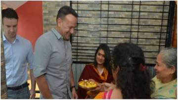 Irish PM Leo Varadkar being welcomed by people of Varad village in Maharashtra