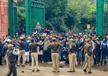 Jamia students protest outside varsity campus against CAA