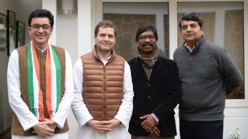 Congress MP Rahul Gandhi, JMM's Hemant Soren and other leaders in a file photo