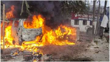 Vehicles on fire outside Kanpur's Yateemkhana police post