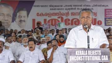 Kerala Chief Minister Pinarayi Vijayan addresses during a protest against the amended Citizenship Ac