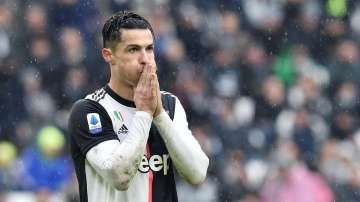 Juventus' Cristiano Ronaldo reacts during the Italian Serie A soccer match between Juventus and Sassuolo at the Allianz Stadium in Turin, Italy