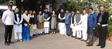 Congress President Smt Sonia Gandhi meets with the Maharashtra Congress team and the new ministers.
?