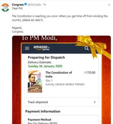 Congress sends copy of Constitution to PM Modi as Republic Day gift