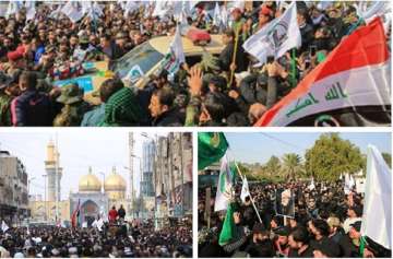 A collage showing mourners on the streets of Baghdad on Saturday, tweeted by Iran's foreign minister Qasem Soleimani