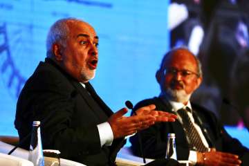 Iranian Foreign Minister Javad Zarif (left) pictured during Raisina Dialogue in New Delhi
