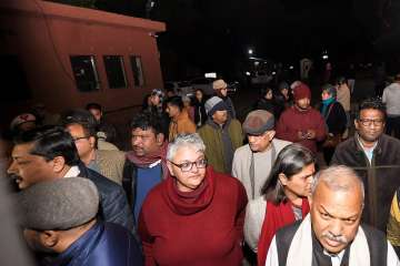 JNU faculty members and students after some masked miscreants attacked in the campus