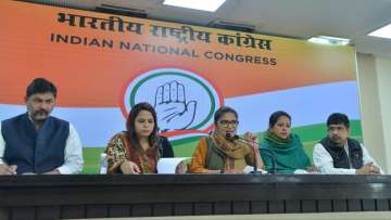 All India Mahila Congress President Sushmita Dev (second from right) addressing a press conference in New Delhi on Sunday