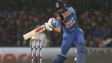 India's captain Virat Kohli bats during the second Twenty20 international cricket match between India and Sri Lanka in Indore