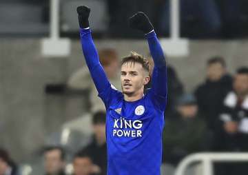 Leicester City's James Maddison celebrates scoring his side's second goal of the game