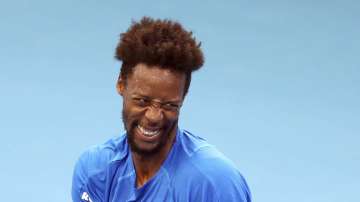 Gael Monfils of France reacts after scoring a point during his match against Cristian Garin of Chile at the ATP Cup tennis tournament in Brisbane