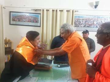 Jaffna-based rights’ activist and former United Nations advisor Dr Maravanpulavu Sachithananthan with New Delhi MP Meenakshi Lekhi during his visit to the city last week